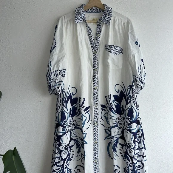 Anthropologie Blue and White Patterned Maxi Dress - Picture 5 of 10